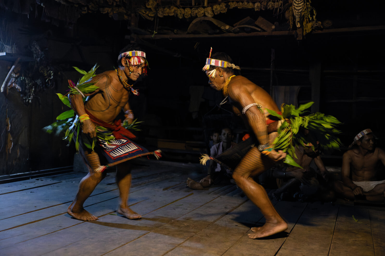 Mentawai shamans on Siberut Island traditional dance turuk during ceremony