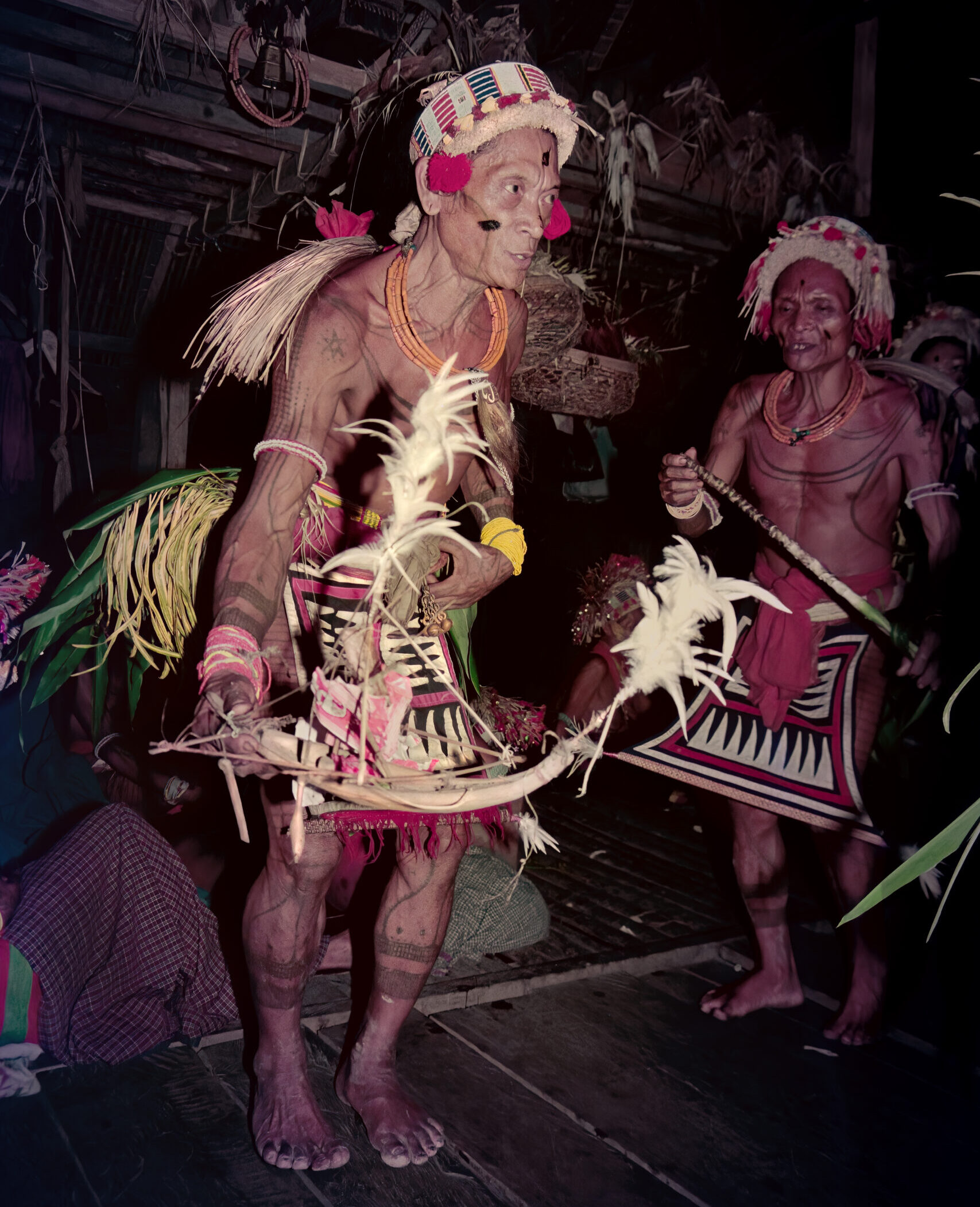 Mentawai rimata shaman traditional lajo tabak dance during initiation ritual, on Siberut