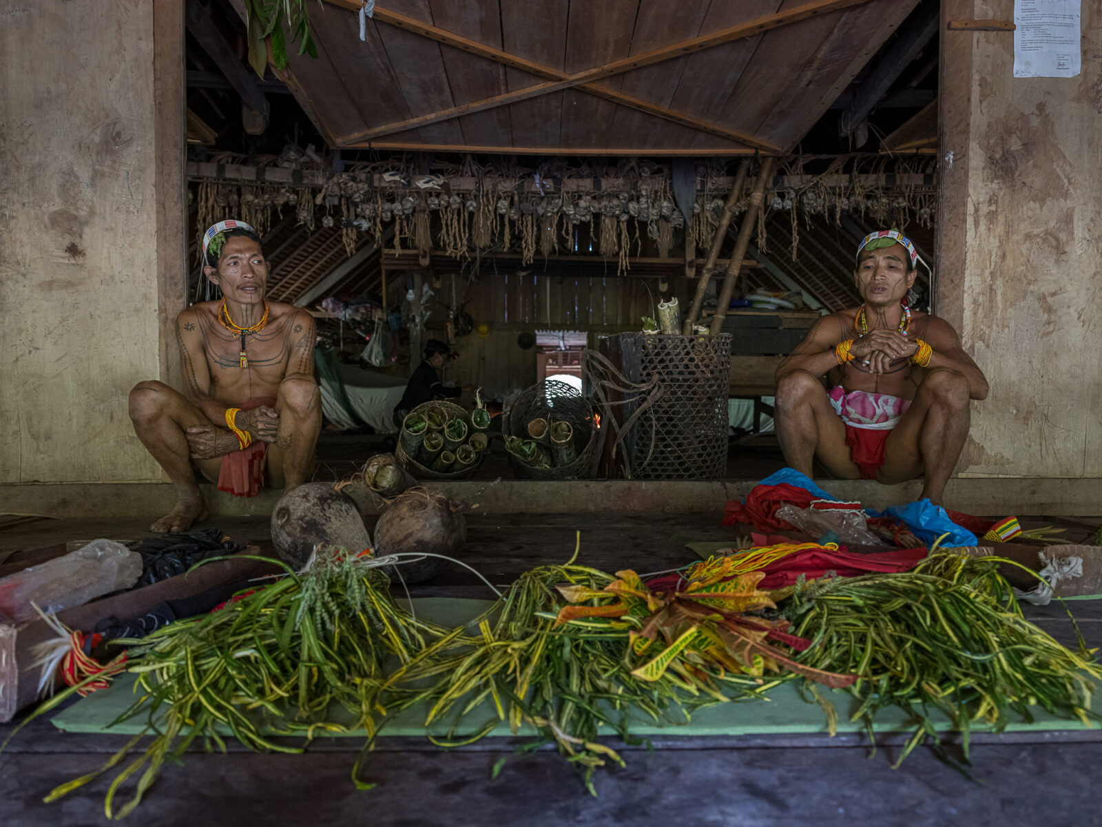 Mentawai shamans during a ritual to address the spiritual world