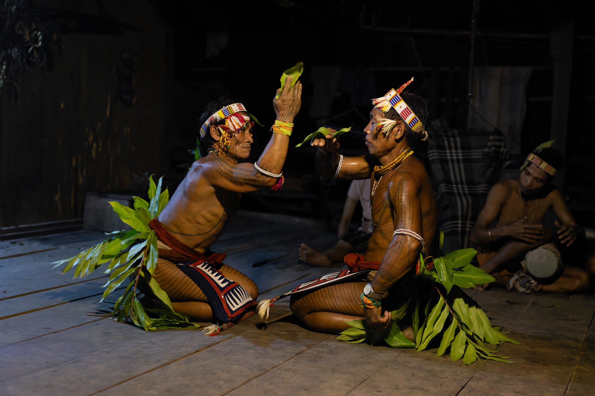 Mentawai shamans dancing turuk during a ceremony