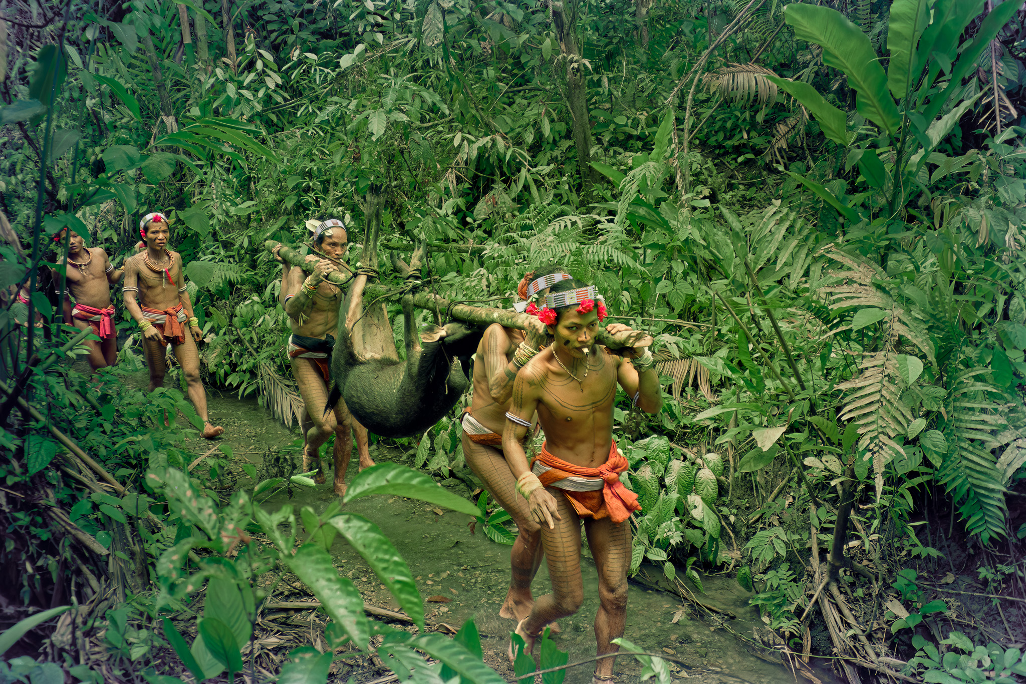 Mentawai shamans with hunted deer, on Siberut