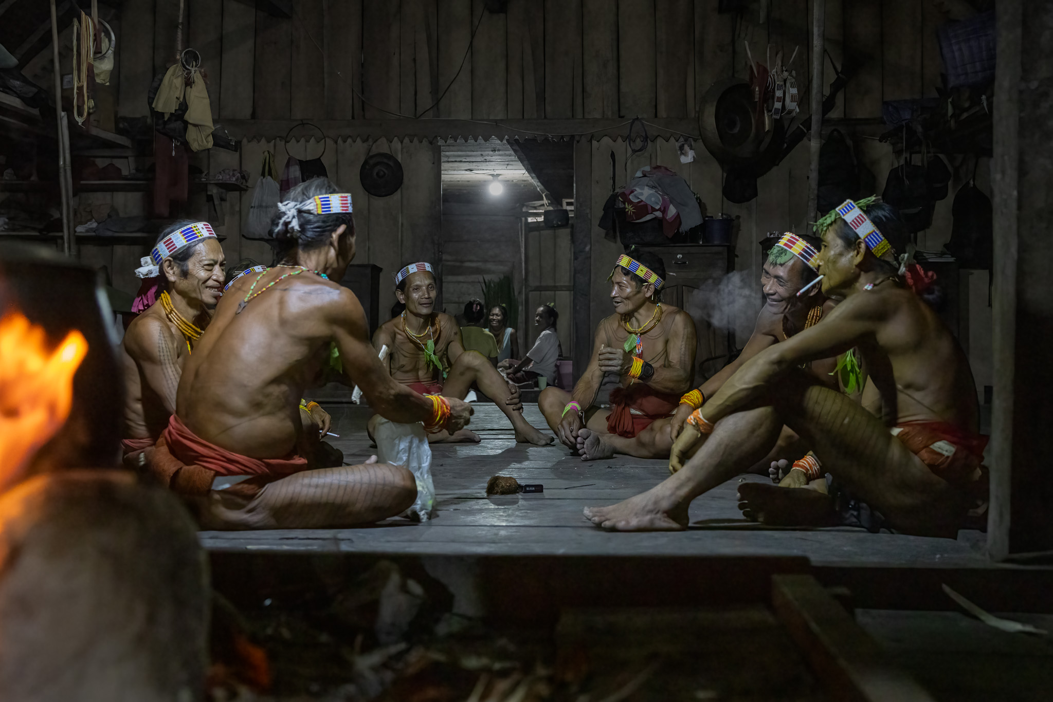 Mentawai shamans on Siberut singing during a ritual
