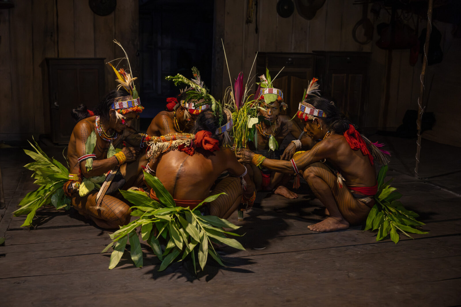 Mentawai shamans on Siberut during ritual to call ancestral souls