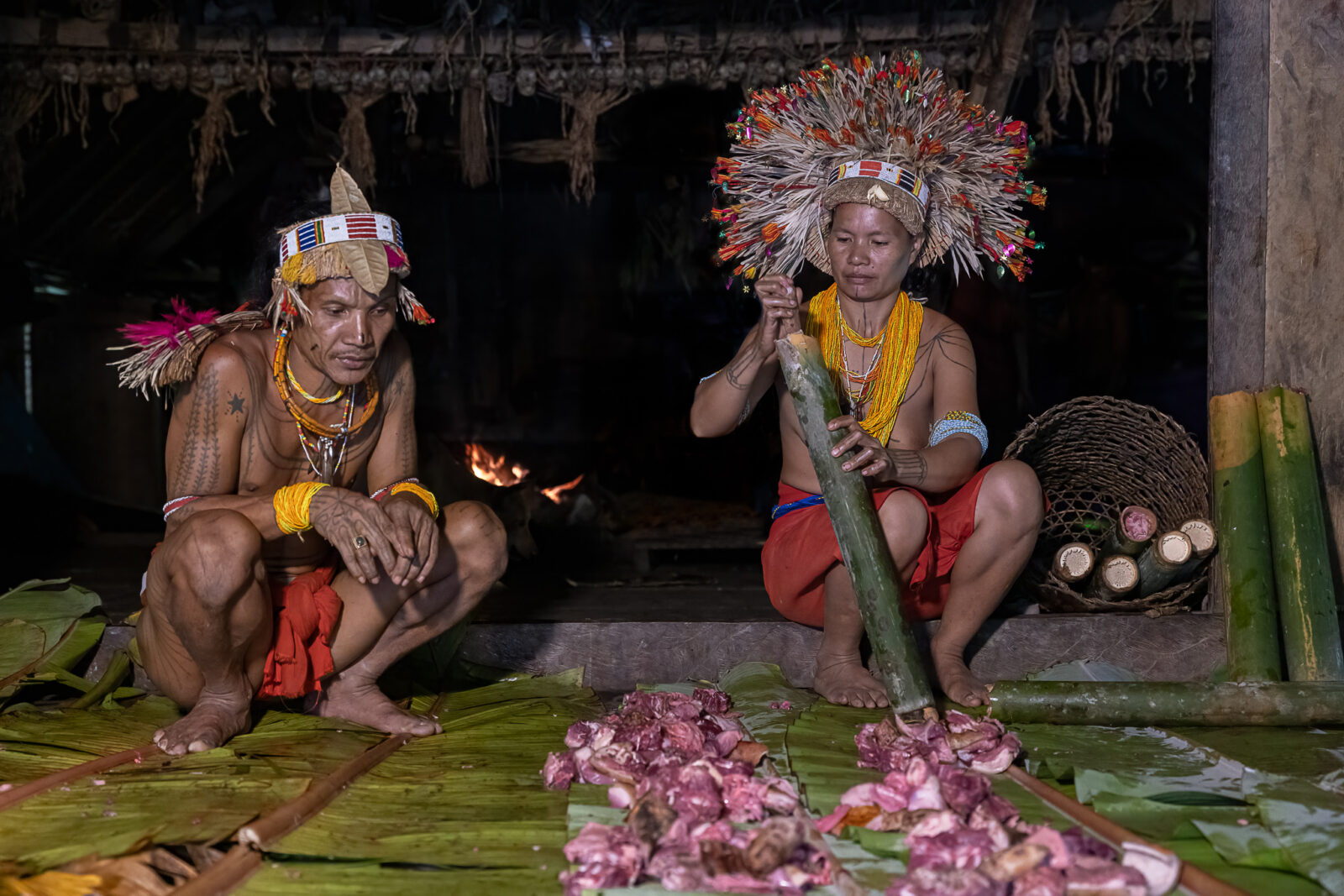 Mentawai traditional ceremony with indigenous shaman and wife.