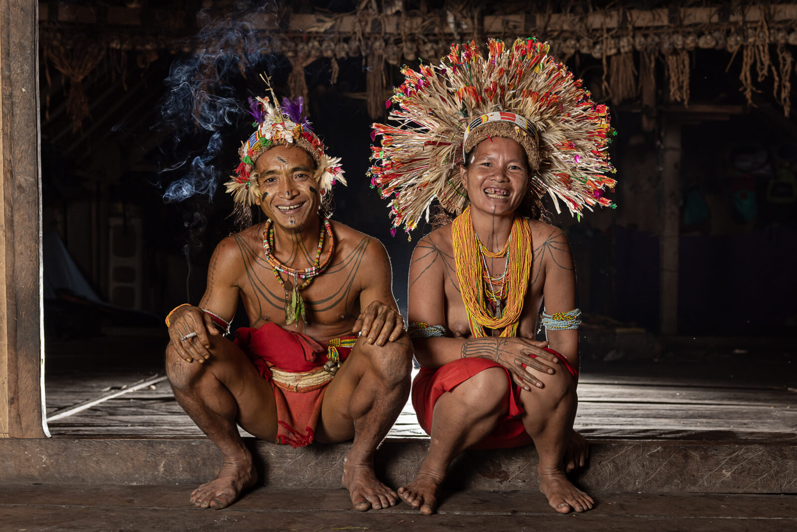 Mentawai shaman couple in ceremonial attire