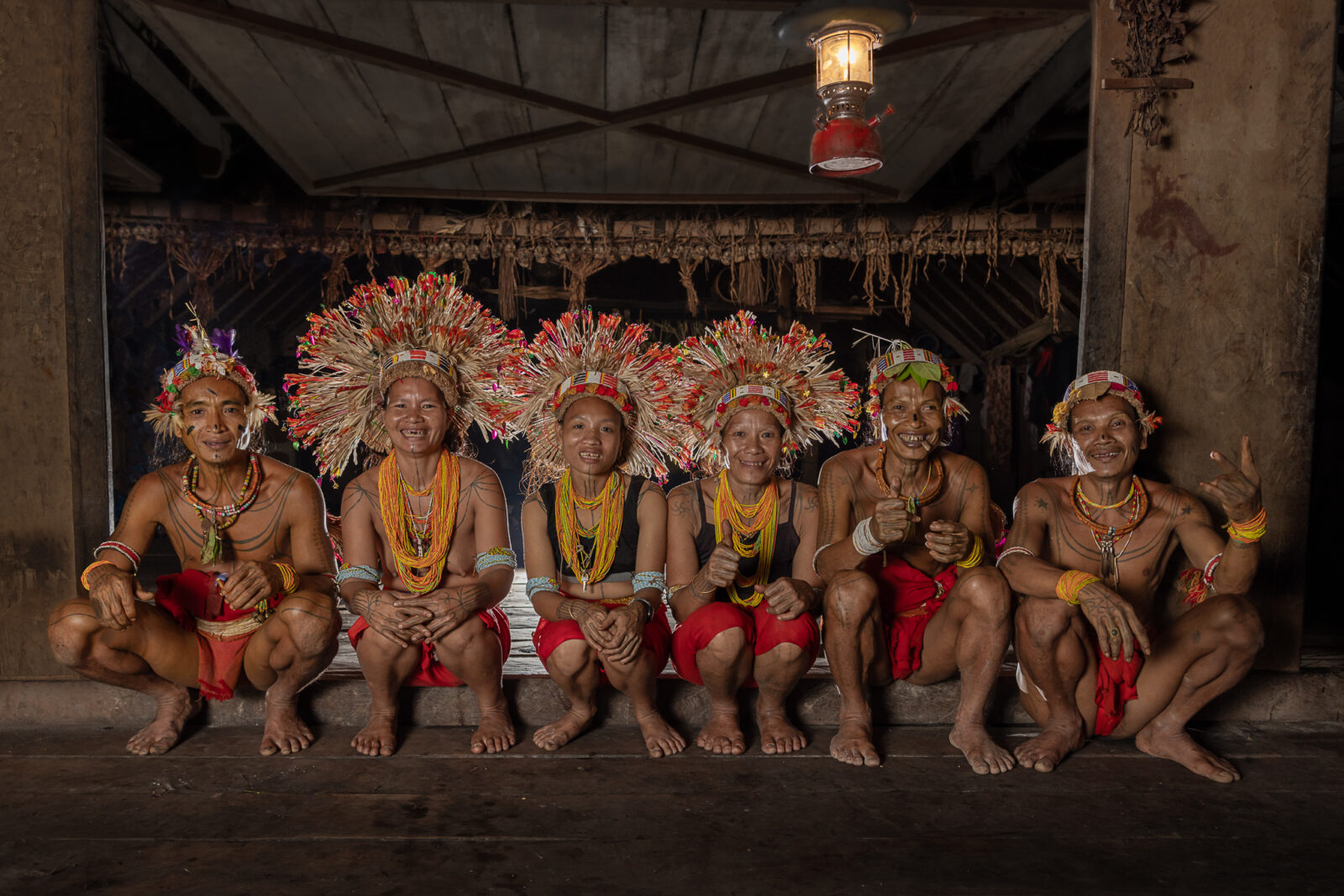 Mentawai shamans and their wives dressed for a ceremony