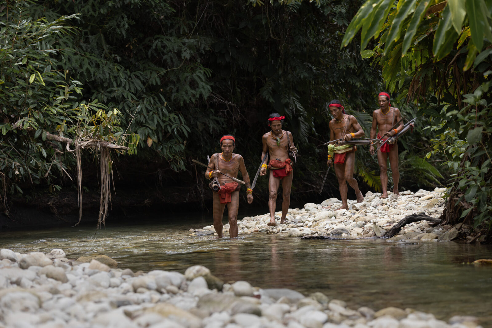 Mentawai shamans hunting in the rainforest of Siberut island