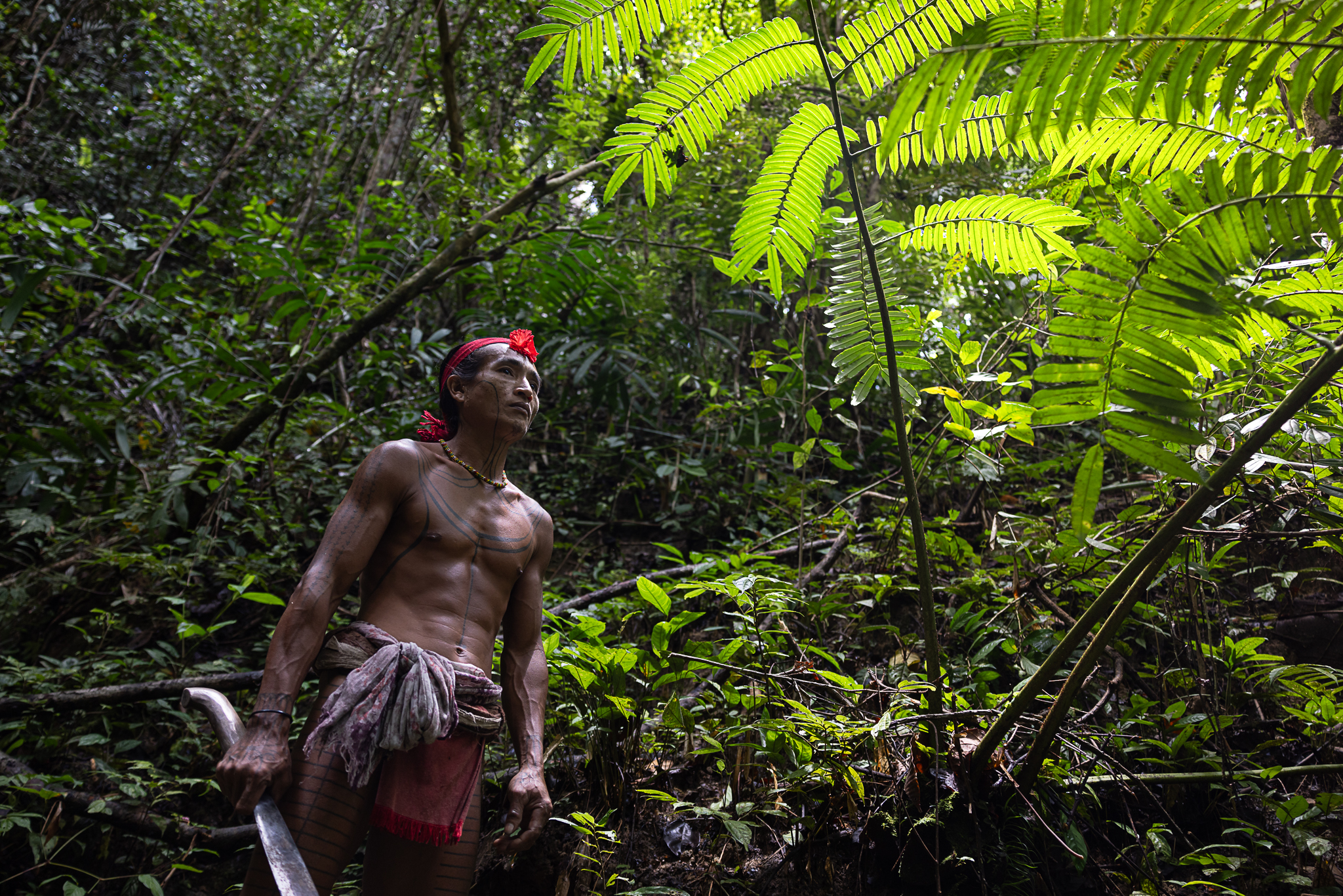 Mentawai shaman in siberut rainforest