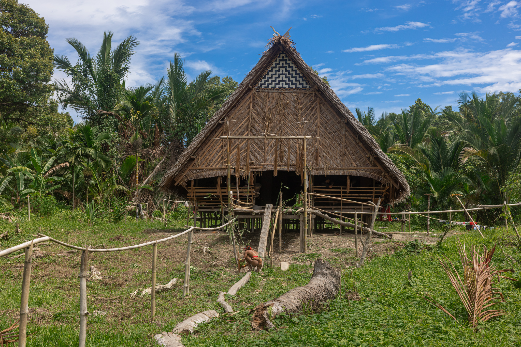 A newly built traditional Mentawai uma clan house on Siberut Island