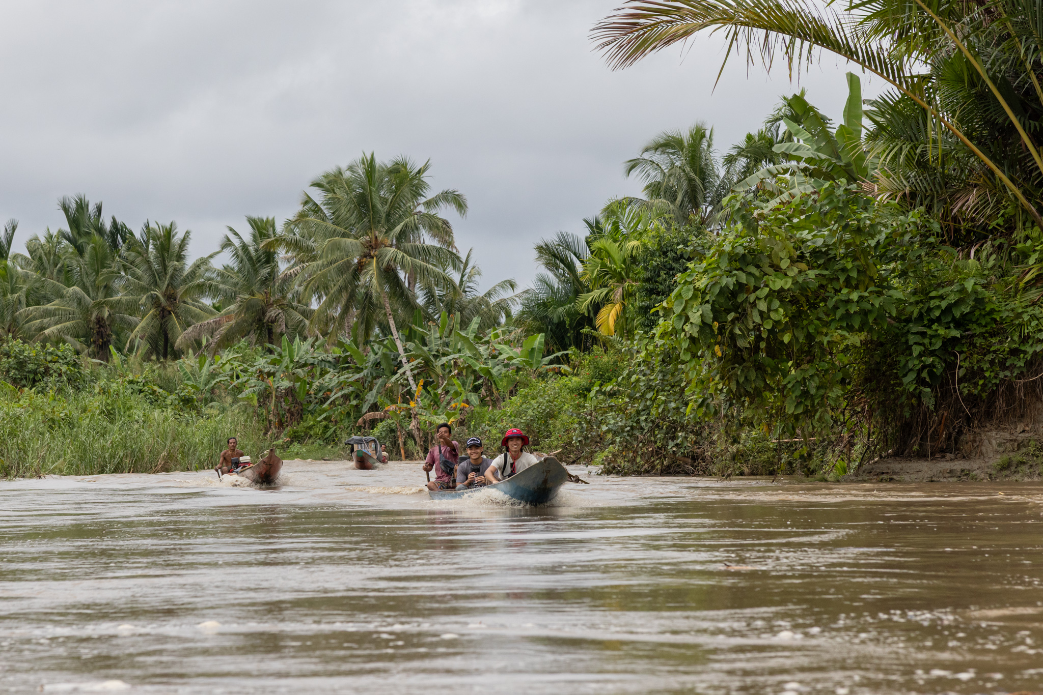 Canoe with tourists on Siberut Island