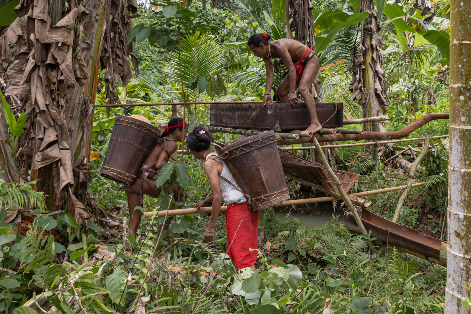 Mentawai traditional baskets made from the dried base of sago palm leaves