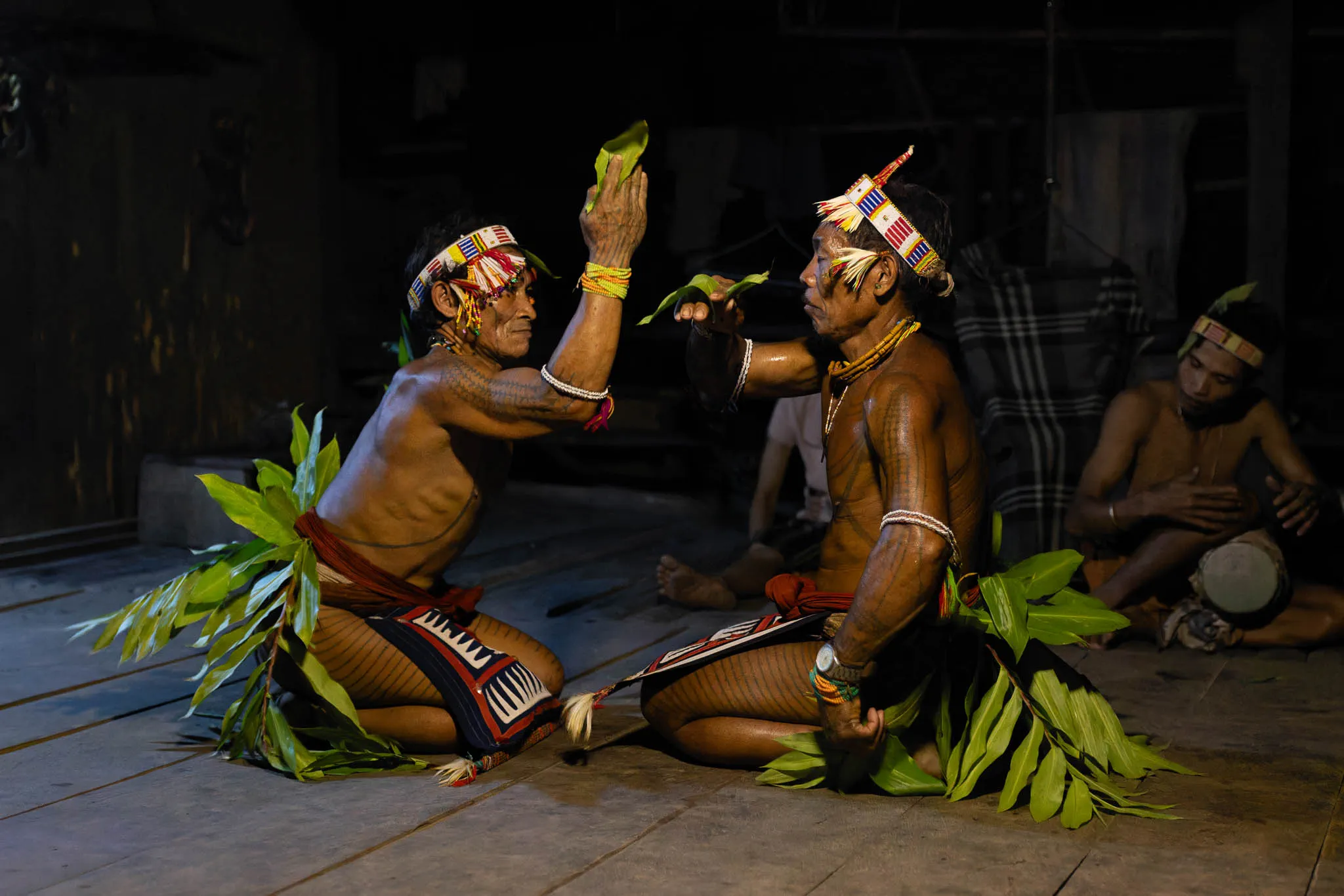 Mentawai shamans dancing turuk on Siberut Island